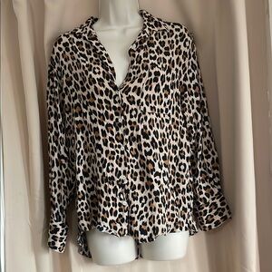 Zara Brown and Black Long Sleeve Notched Collar Button Down Shirt size XS